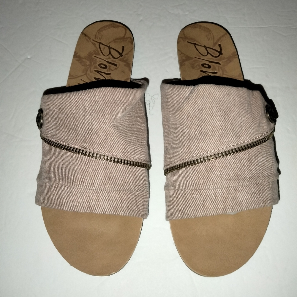 Blowfish (Size 8) Dusty Rose Zipper & Logo Accent Slip-on Open Toe Slide Sandals